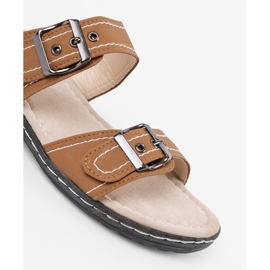 Shelvt Brown women's slippers with silver buckles 1 Shelvt Brown women's slippers with silver buckles 1