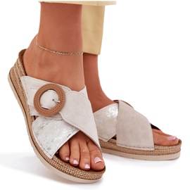 Women's wedges with a decorative inblu RV000012 clamping clamp beige 6 Women's wedges with a decorative inblu RV000012 clamping clamp beige 6