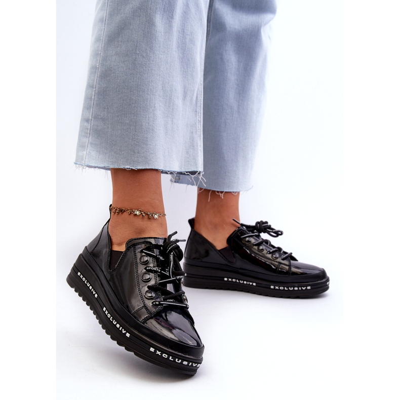 S.Barski Lace -up women's shoes on the platform of naturous leather S. Barski LR620 black 3