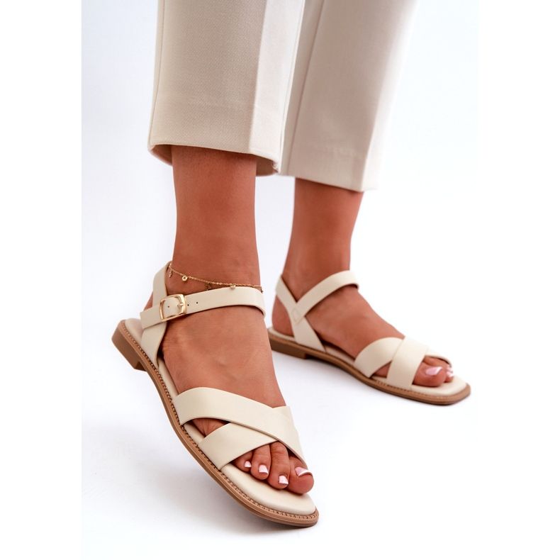 S.Barski Flat women's sandals with eco-leather S. Barski KV27-003 beige 2 S.Barski Flat women's sandals with eco-leather S. Barski KV27-003 beige 2