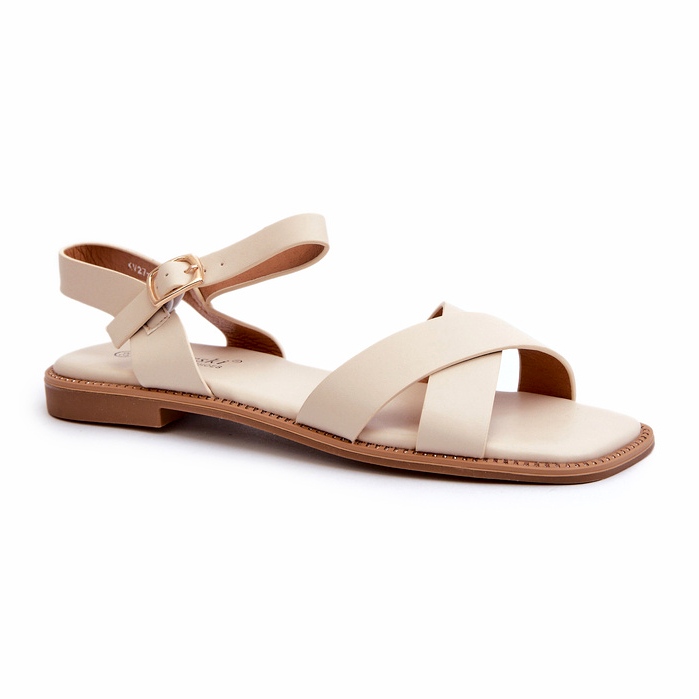 S.Barski Flat women's sandals with eco-leather S. Barski KV27-003 beige 3 S.Barski Flat women's sandals with eco-leather S. Barski KV27-003 beige 3