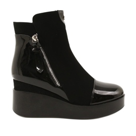 Women's suede boots on a wedge/thick platform H2180 black 1 Women's suede boots on a wedge/thick platform H2180 black 1