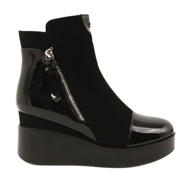 Women's suede boots on a wedge/thick platform H2180 black 1 Women's suede boots on a wedge/thick platform H2180 black 1
