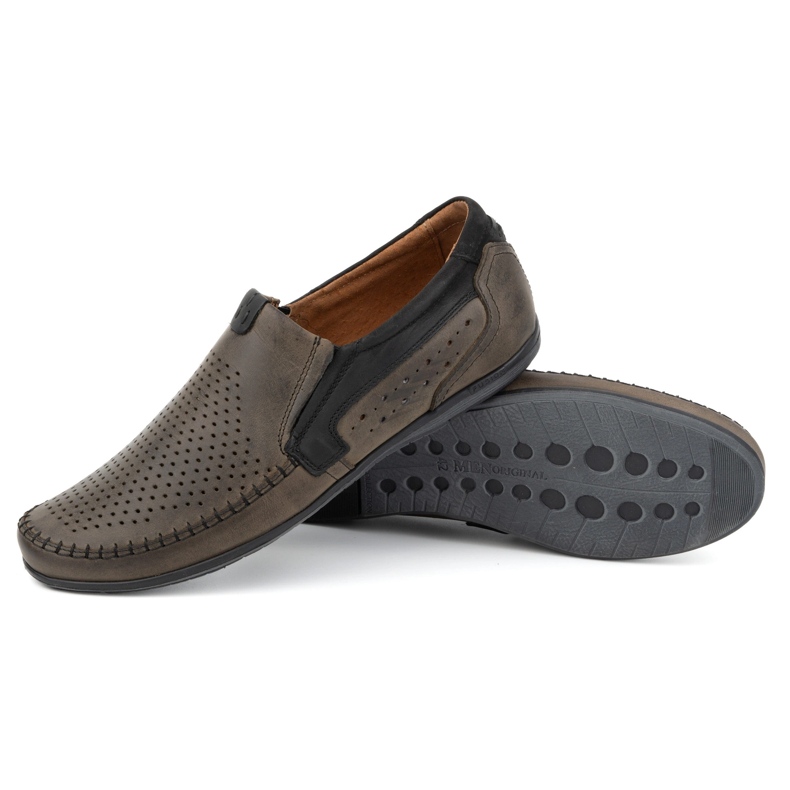 Olivier Men's openwork leather moccasins 0525 olive green 2