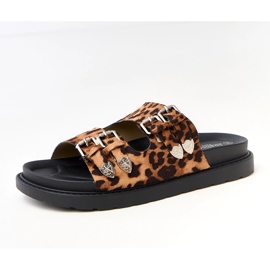 Panther women's slippers with decorative buckles beige 2