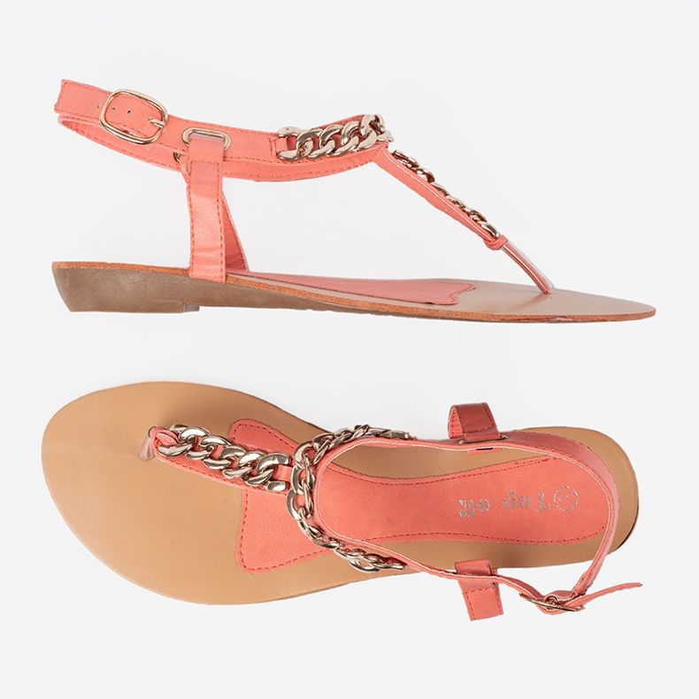 Shelvt Coral sandals with a chain red 1