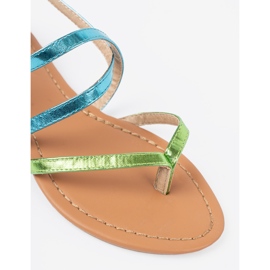 Shelvt Flat sandals with green blue stripes 1 Shelvt Flat sandals with green blue stripes 1