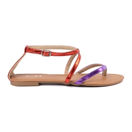 Shelvt Flat sandals with purple red stripes 2