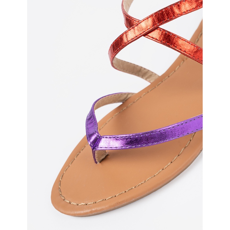 Shelvt Flat sandals with purple red stripes 1