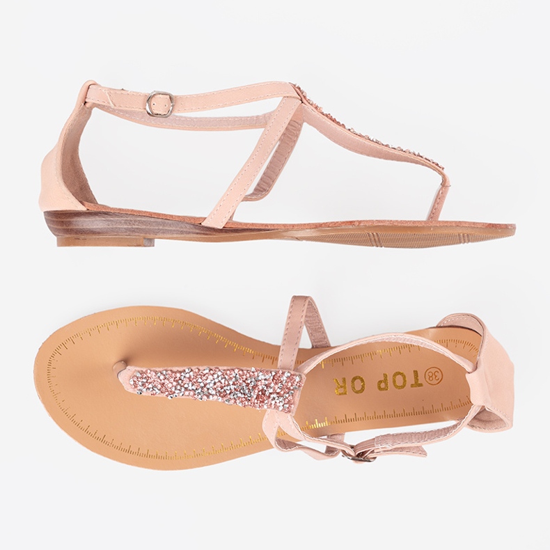 Shelvt Pink sandals in the style of Japanese with sequins 1