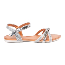 Shelvt Silver women's flat sandals 1