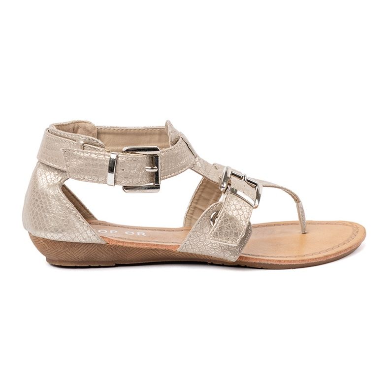 Shelvt Light beige sandals with a snake motif 1
