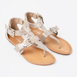 Shelvt Light beige sandals with a snake motif 2