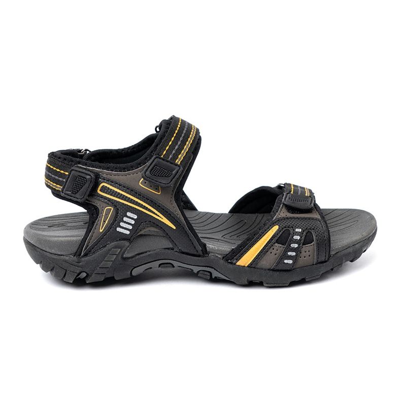 Shelvt Black trekking sandals with yellow accents 2