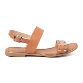 Shelvt Caramel flat sandals with silver studs 1 Shelvt Caramel flat sandals with silver studs 1