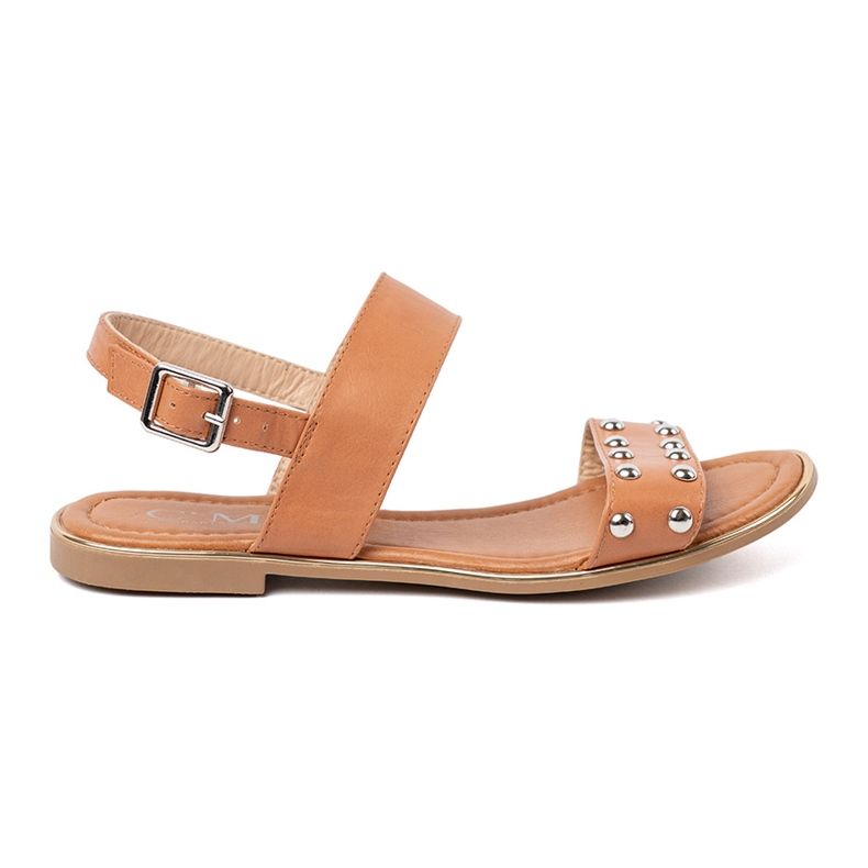 Shelvt Caramel flat sandals with silver studs 1 Shelvt Caramel flat sandals with silver studs 1