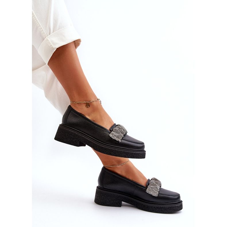 Zazoo 3419 Women's leather loafers with a decorative strip black strap 3