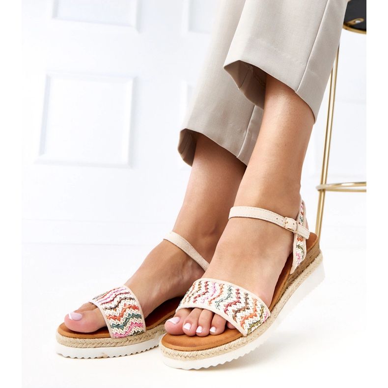 Beige crochet sandals on Versala wedges 2