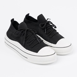 Shelvt Slipped black sneakers with decorative lacing 1