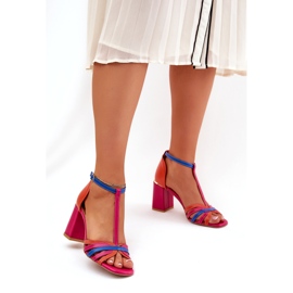 Women's leather sandals on the Laura Messi 2879 multicolor post pink 2