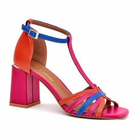 Women's leather sandals on the Laura Messi 2879 multicolor post pink 3