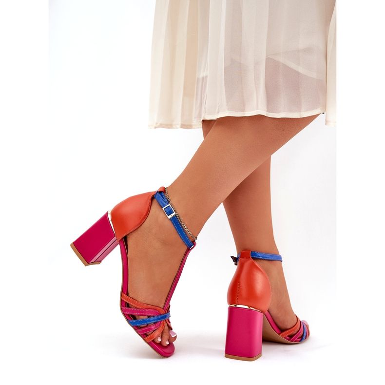 Women's leather sandals on the Laura Messi 2879 multicolor post pink 4