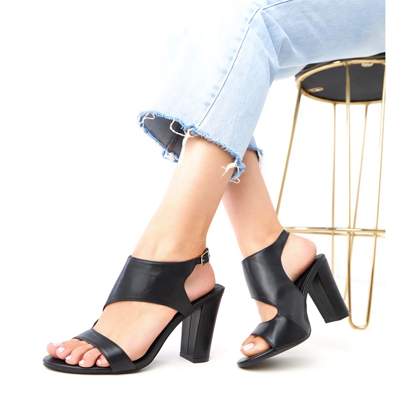 Black sandals on the post fastened with Sergida cubes 2 Black sandals on the post fastened with Sergida cubes 2