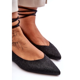 Women's Lace Up Ballerina Shoes Decorated with Studs, Black Jange 3