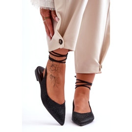 Women's Lace Up Ballerina Shoes Decorated with Studs, Black Jange 4