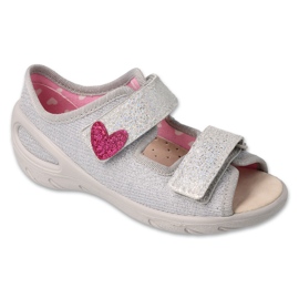 Befado children's sandals with leather insert 065P179 silver with a heart 1