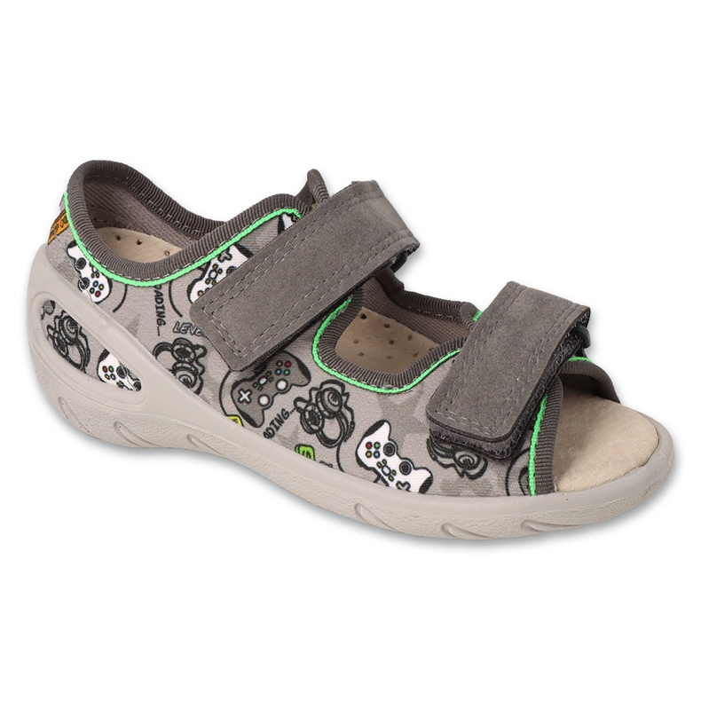 Befado children's slippers with Velcro, leather insert 063X021, gray grey 1