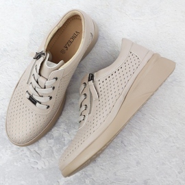 Women's leather shoes perforated on wedges beige Vinceza 79565 1