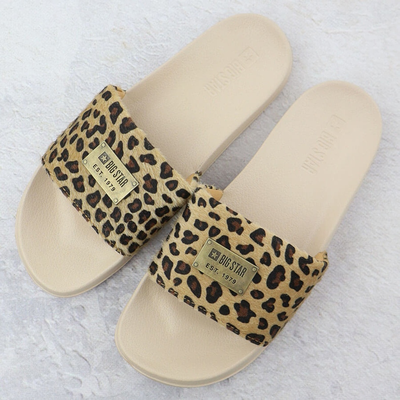 Big Star Women's leopard leopard flip flops pool beige SS274715 2