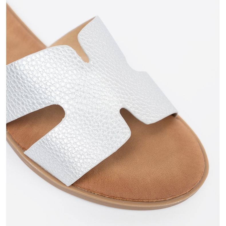 Shelvt Silver women's slippers with cutouts 1 Shelvt Silver women's slippers with cutouts 1