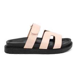 Shelvt Beige flip flops with a Velcro belt 2