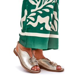 Flat -heeled leather sandals with the decoration of Laura Messi 2865 zlotys golden 1