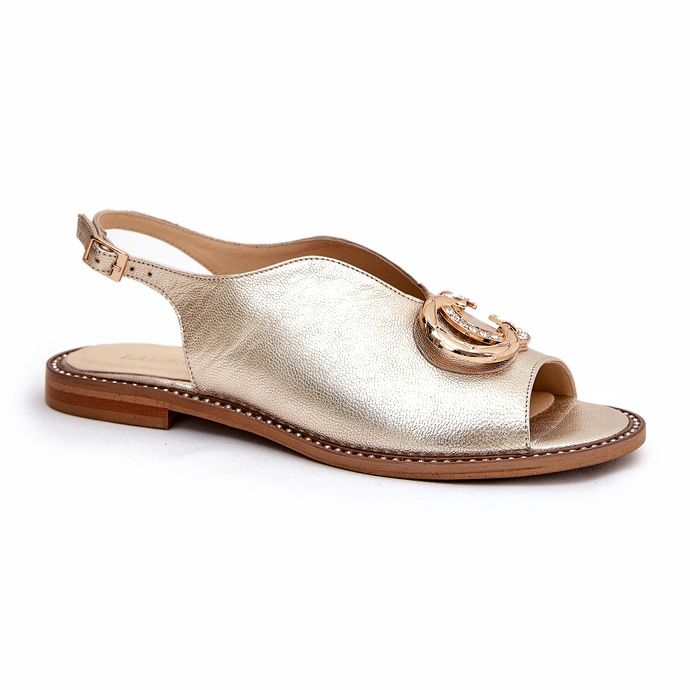 Flat -heeled leather sandals with the decoration of Laura Messi 2865 zlotys golden 2