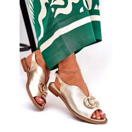 Flat -heeled leather sandals with the decoration of Laura Messi 2865 zlotys golden 5