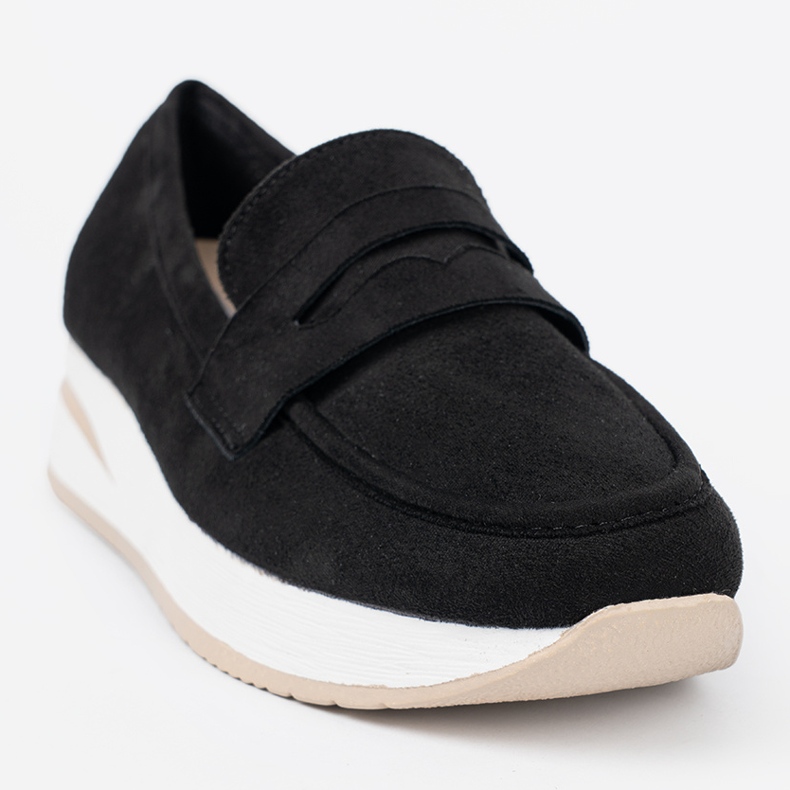 Shelvt Black moccasins on a suede platform 1