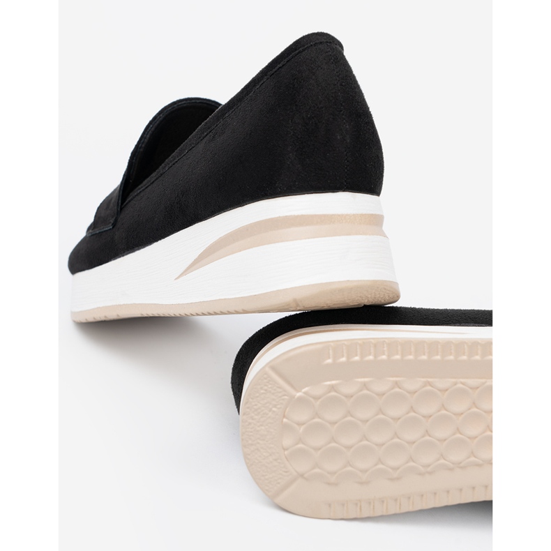Shelvt Black moccasins on a suede platform 2