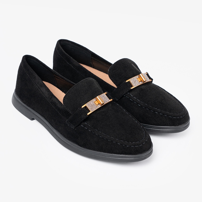Shelvt Black suede loafers with an elegant golden decoration 2 Shelvt Black suede loafers with an elegant golden decoration 2