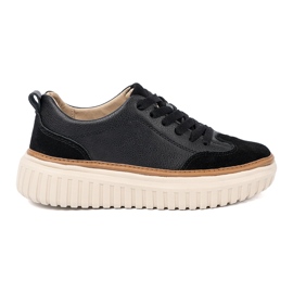 Black leather sneakers on the Sergio Leone beige platform 2