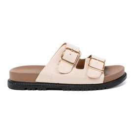 Shelvt Stylish light beige flip flops with suede finish 2
