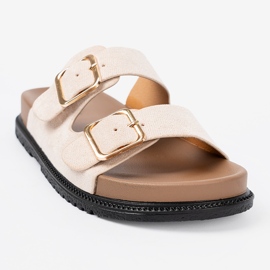 Shelvt Stylish light beige flip flops with suede finish 1