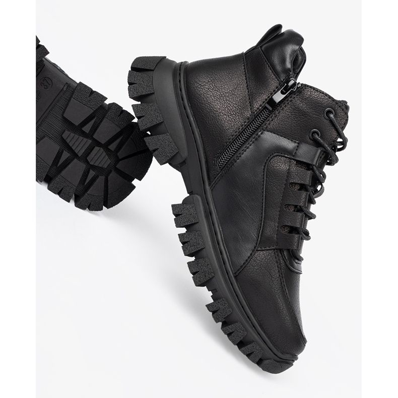 Black lace -up hiking boots with a thick sole Sergio Leone 1