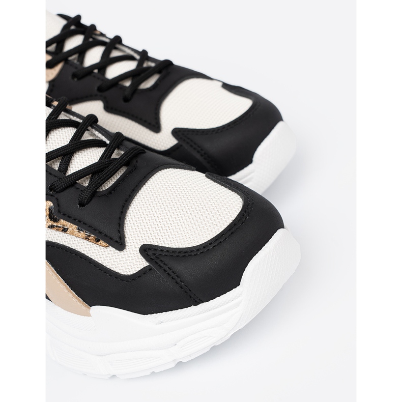Shelvt Black and beige women's sneakers on a thick sole 1