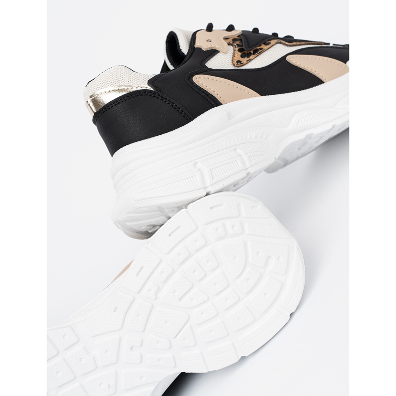 Shelvt Black and beige women's sneakers on a thick sole 2