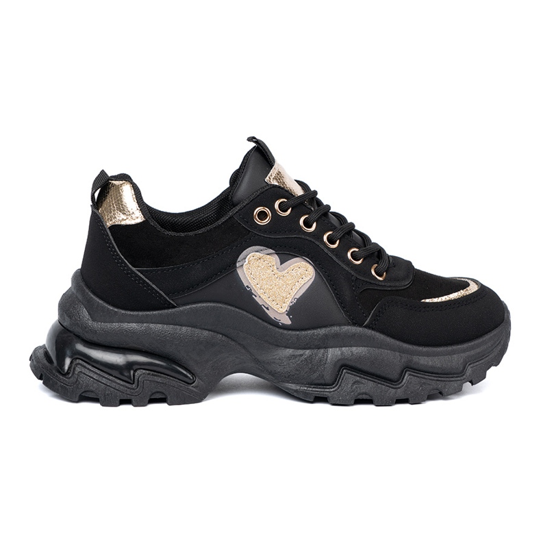 Shelvt Black sneakers with a decorative golden heart 2