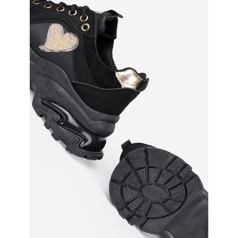 Shelvt Black sneakers with a decorative golden heart 1