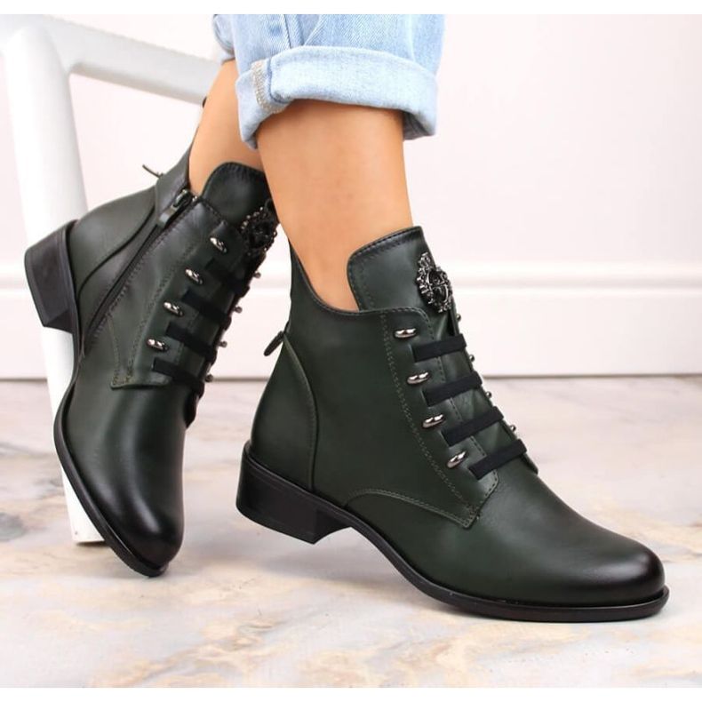 Insulated flat-heeled ankle boots Jezzi W JEZ412B green 1